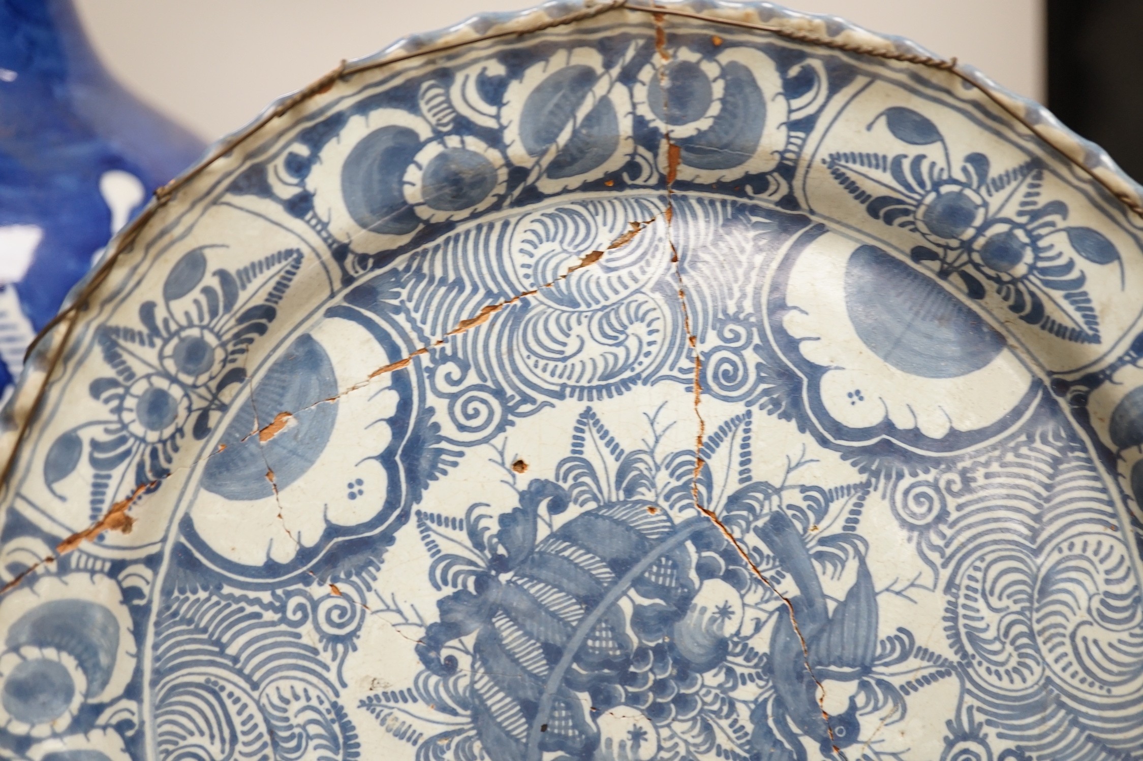 A large Chinese blue and white prunus vase, 46.5cm, together with Chinese export plates and oriental ceramics etc